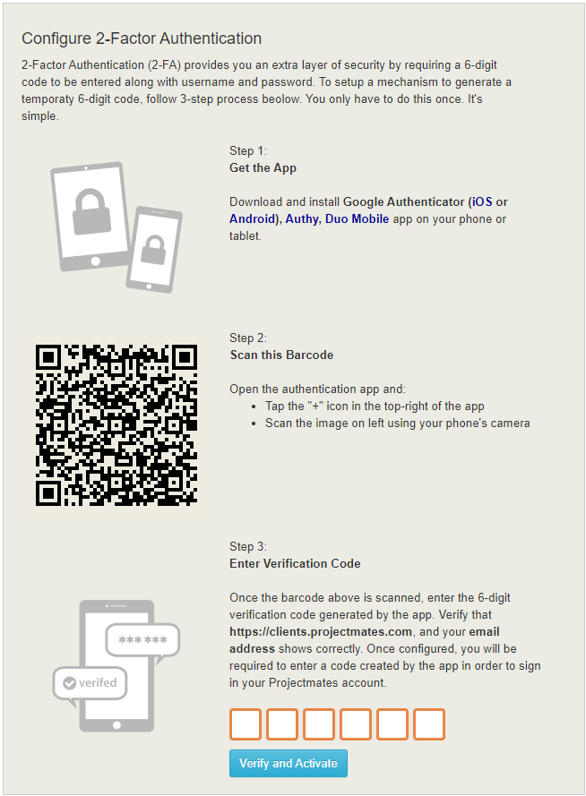 Screenshot of 2-factor authentication process